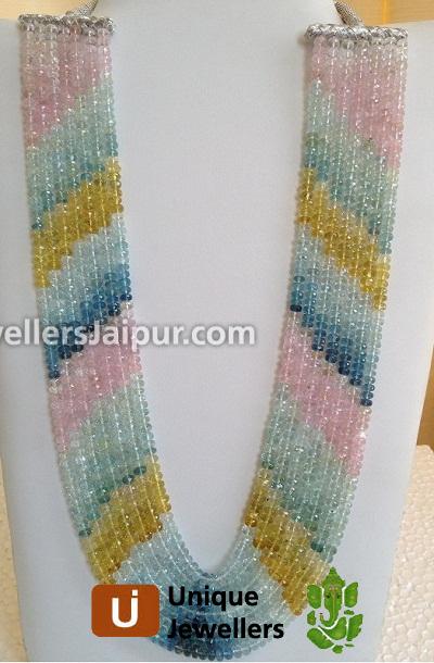 Multi Aquamarine Faceted Roundelle Beads